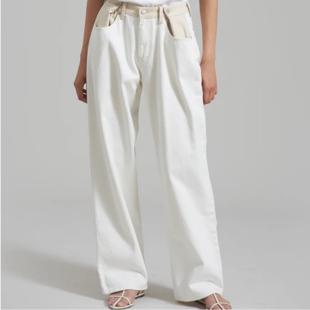 The Frankie Shop Hayla contrast denim pants - off white/beige White Women Jeans